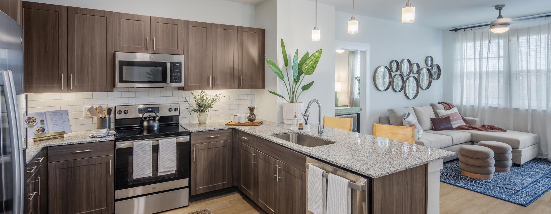 a kitchen with a large island