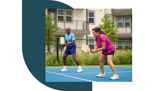 Quick access to state-of-the-art amenities a couple of people play tennis